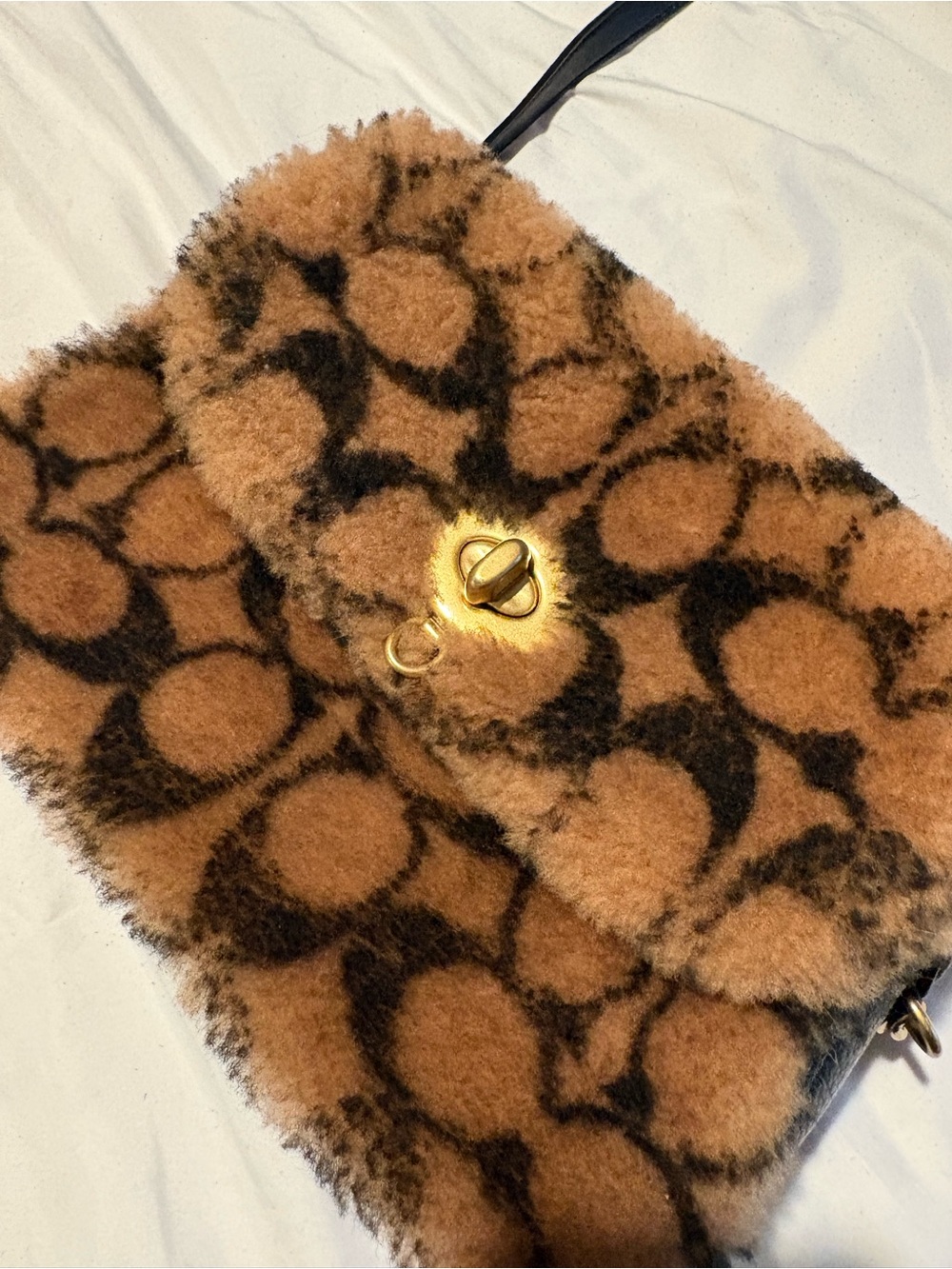 Coach Faux Shearling Flap Crossbody Bag in Brown Pattern